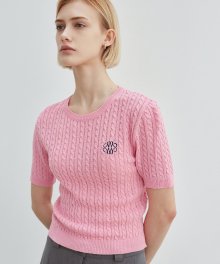 NICOLE SHORT SLEEVE CABLE KNIT_PINK