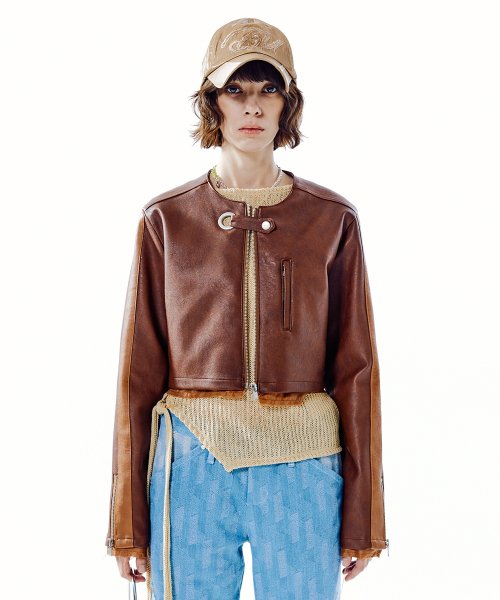MUSINSA公式 | DEBBY UPPER KARINE FAUX LEATHER BIKER JACKET_BROWN
