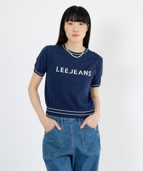 리(lee) 우먼 배색 크롭 니트 네이비