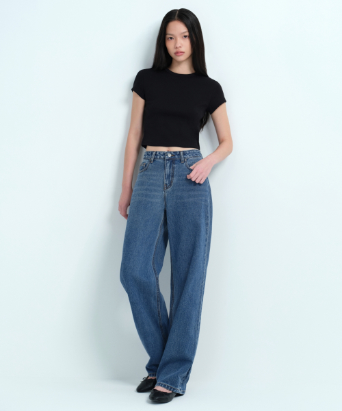Женские джинсы wide с низкой посадкой [Medium Indigo]