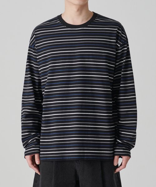MULTI STRIPE RELAXED LONG SLEEVE T-рубашка 1 чёрный/синий