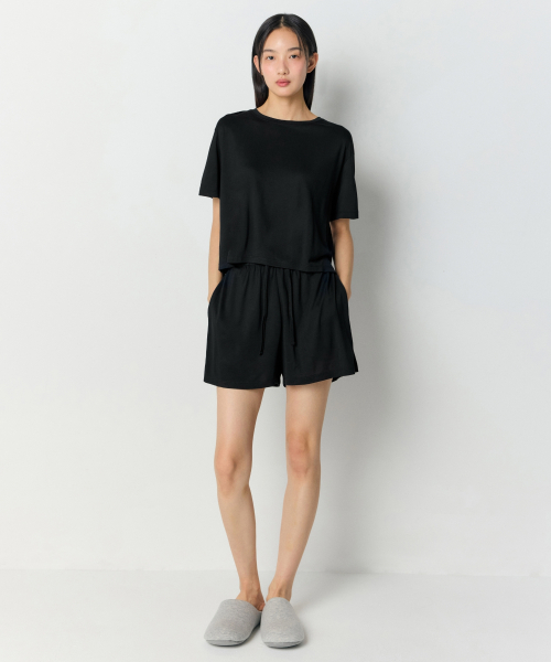 WOMENS MODAL HALF LOUNGE WEAR SET чёрный