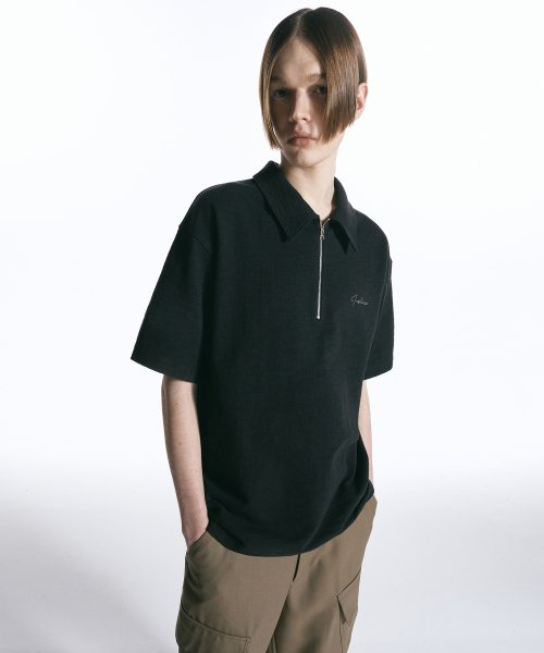 Black zip cheap up polo shirt