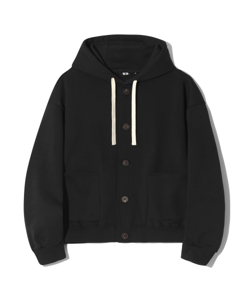 Плотное хлопковое худи на пуговицах (BLACK)