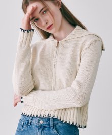 SAILOR LINE POINT ZIP UP KNIT CARDIGAN IVORY