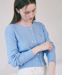 CABLE DOUBLE BUTTON KNIT CARDIGAN SOFT BLUE