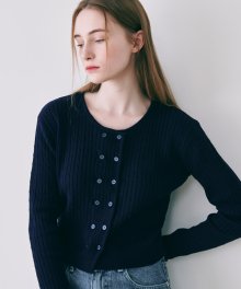 CABLE DOUBLE BUTTON KNIT CARDIGAN NAVY