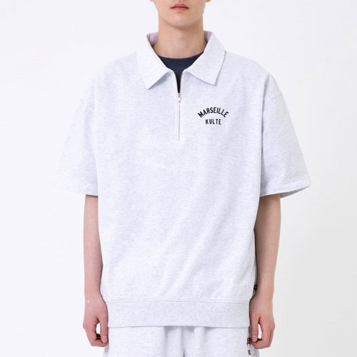 Свитшот на молнии HARF ZIP SHORT SLEEVE CREWNECK (Light Melange Gray)