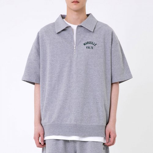Футболка HARF ZIP SHORT SLEEVE CREWNECK меланж серый