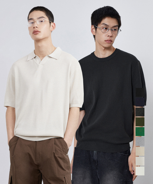 키뮤어(kiimuir) (카라 OR 라운드) 린넨라이크 하프 니트 2종