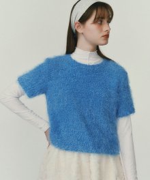 HAIRY HALF SLEEVE KNIT - BLUE