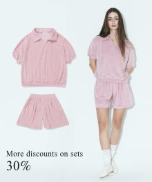 [셋업] AGP 테리 폴로 하프 셔츠(W) & 테리 쇼츠 핑크
