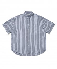 [Japan Fabric] Back Loop Short Sleeve Stripe Shirt Navy