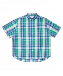 [Japan Fabric] Back Loop Short Sleeve Check Shirt Blue
