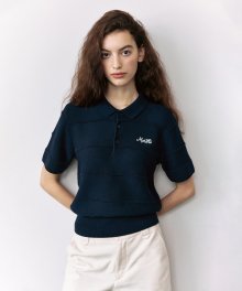 MOUVEMENT HALF SLEEVE COLLAR KNIT navy