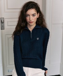 MOUVEMENT W HALF ZIPUP LIGHT CABLE KNIT navy