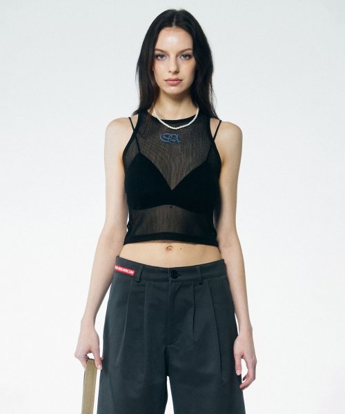 MUSINSA | SCULPTOR Symbol Logo Mesh Sleeveless Top Black