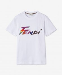 브러쉬 프린팅 반소매 티셔츠 - 화이트 / FS7254AJXGF0ZNM