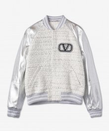 V 로고 트위드 재킷 - 화이트:실버 / XV3NAA5586N857