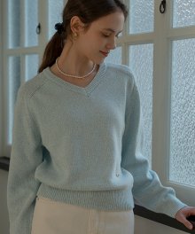 V-neck cotton knit_Skyblue