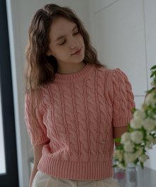 Cable half sleeve knit_Coral