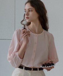 Shirring point stripe blouse_Pink