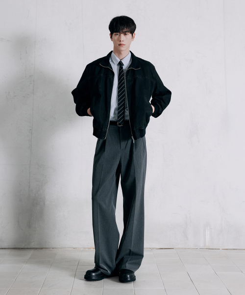 드로우핏 투턱 밴딩 와이드 슬랙스 [GREY]
