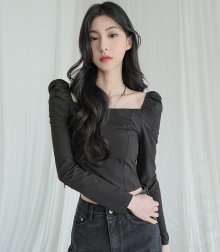 Heart off-shoulder blouse BLACK