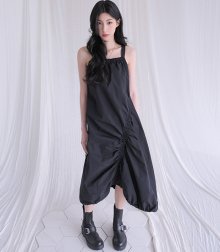 shell wrinkle long onepiece BLACK