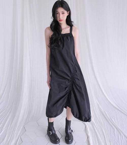 어반드레스(AVANDRESS) shell wrinkle long onepiece BLACK