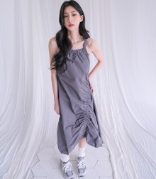 shell wrinkle long onepiece GREY