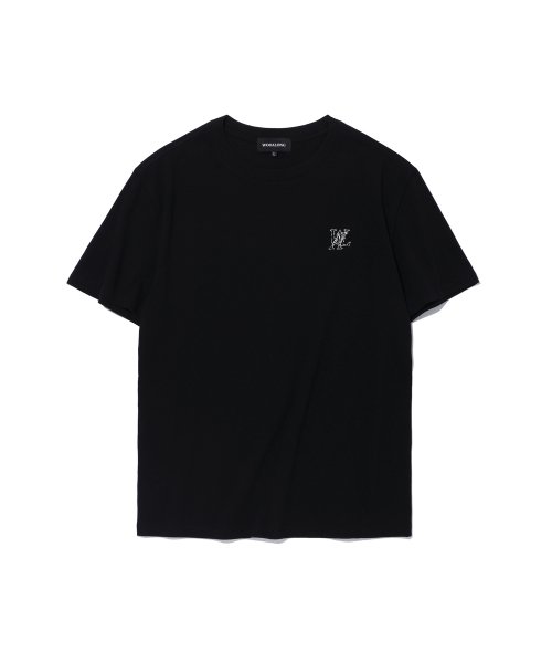 [WOOALONG]★Signature logo cotton basic T-shirt 우알롱(WOOALONG) Signature organic basic T-shirt - BLACK