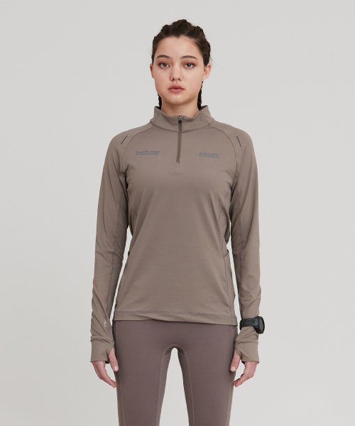 WOMENS PACER HALF-ZIP T SHIRTS_DARK BIEGE