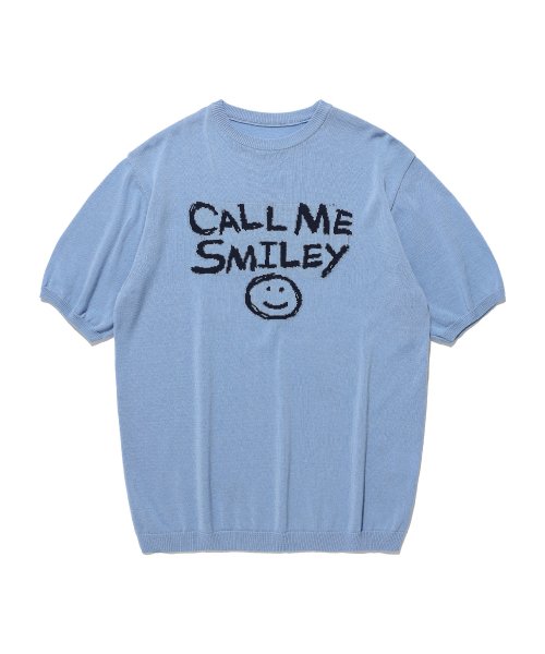 MUSINSA | イストクンスト Doodle Smiley Summer Knit_Light Blue