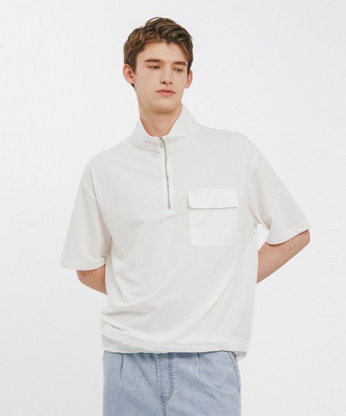 애드호크(ADHOC) 23 SS 남성 우븐 믹스 하이넥 티셔츠 (O-WHITE) - 59,000 | 무신사 스토어