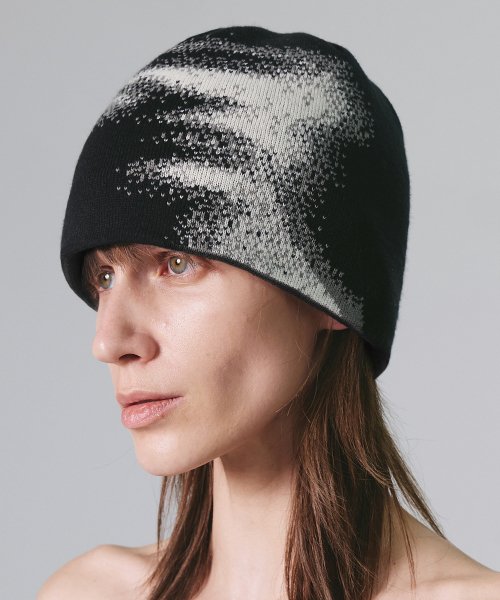 MUSINSA | NACHE SHADOW JACQUARD BEANIE BLACK