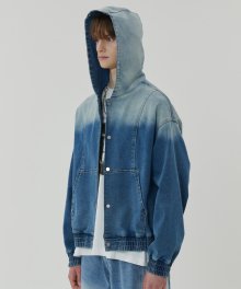 WASHING DENIM SNAP HOOD BLUE