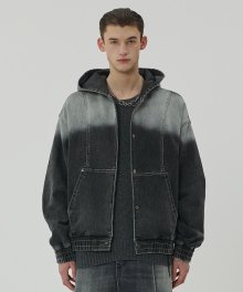 WASHING DENIM SNAP HOOD BLACK