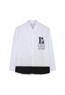 [23SS] LJS31108 화이트 세미오버핏 배색절개 셔츠