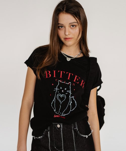 비터셀즈() 러브 캣 티-블랙 상품 이미지