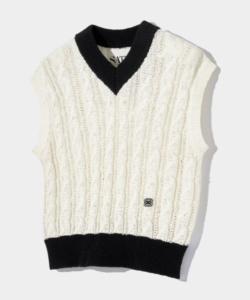 ★2023SS新作★SATUR★V-Neck Cable Meshed Thin Knit Vest 