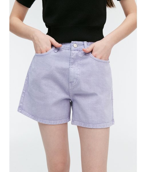 purple denim shorts