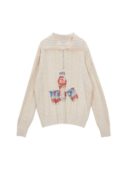 MUSINSA | MATIN KIM YOGURT PRINT HALF ZIP UP PULLOVER IN BEIGE