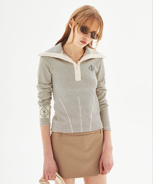 [LINE] Stripe Sailor Collar топ