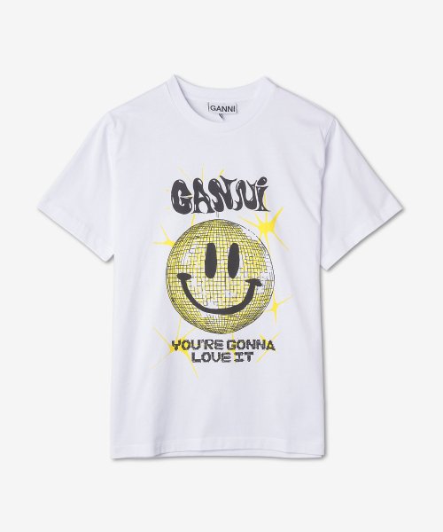 MUSINSA GANNI Women s Smiley Logo Short Sleeve T Shirt White