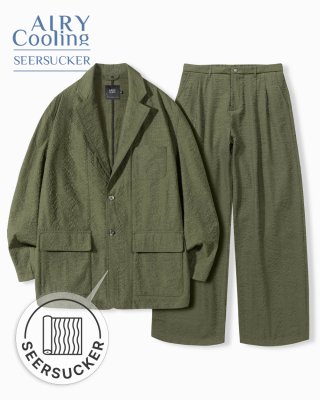 디미트리블랙(DIMITRI BLACK) (여름용) 오버핏 시어서커 수트 셋업 _올리브