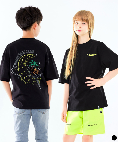고스트리퍼블릭 주니어(ghostrepublicjunior) 주니어 네온 팜 아트워크 오버핏 반팔티셔츠 JT-J3167_Black