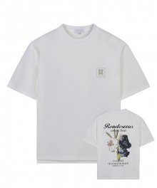 [23SS] LJS41155 아이보리 세미오버핏 플라워 아트웍 티셔츠