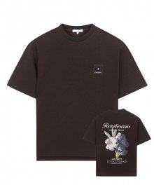 [23SS] LJS41157 다크브라운 세미오버핏 플라워 아트웍 티셔츠