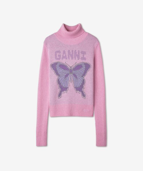 MUSINSA | GANNI Women's Butterfly Graphic High Neck Knit - Light